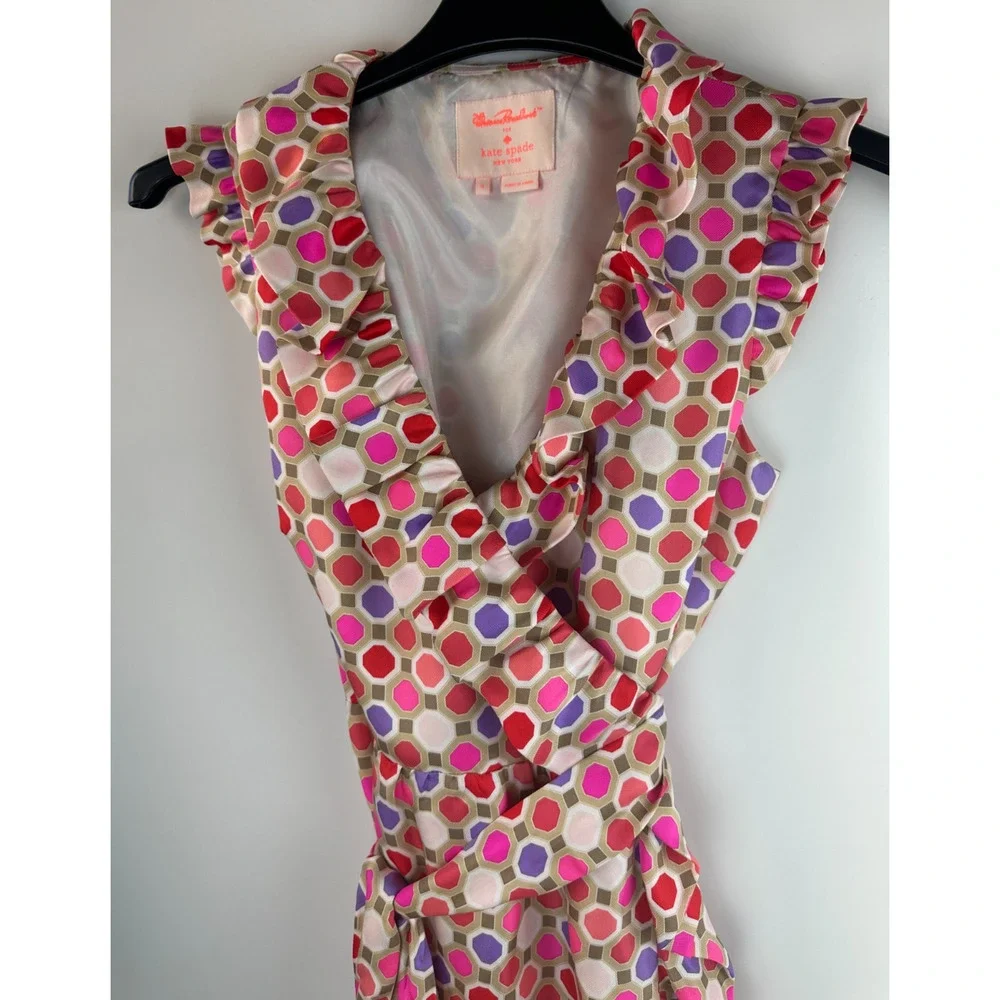 Kate Spade x Florence Broadhurst Aubrey Ruffle Wrap Dress 100% Silk Size 8 - Picture 8 of 16